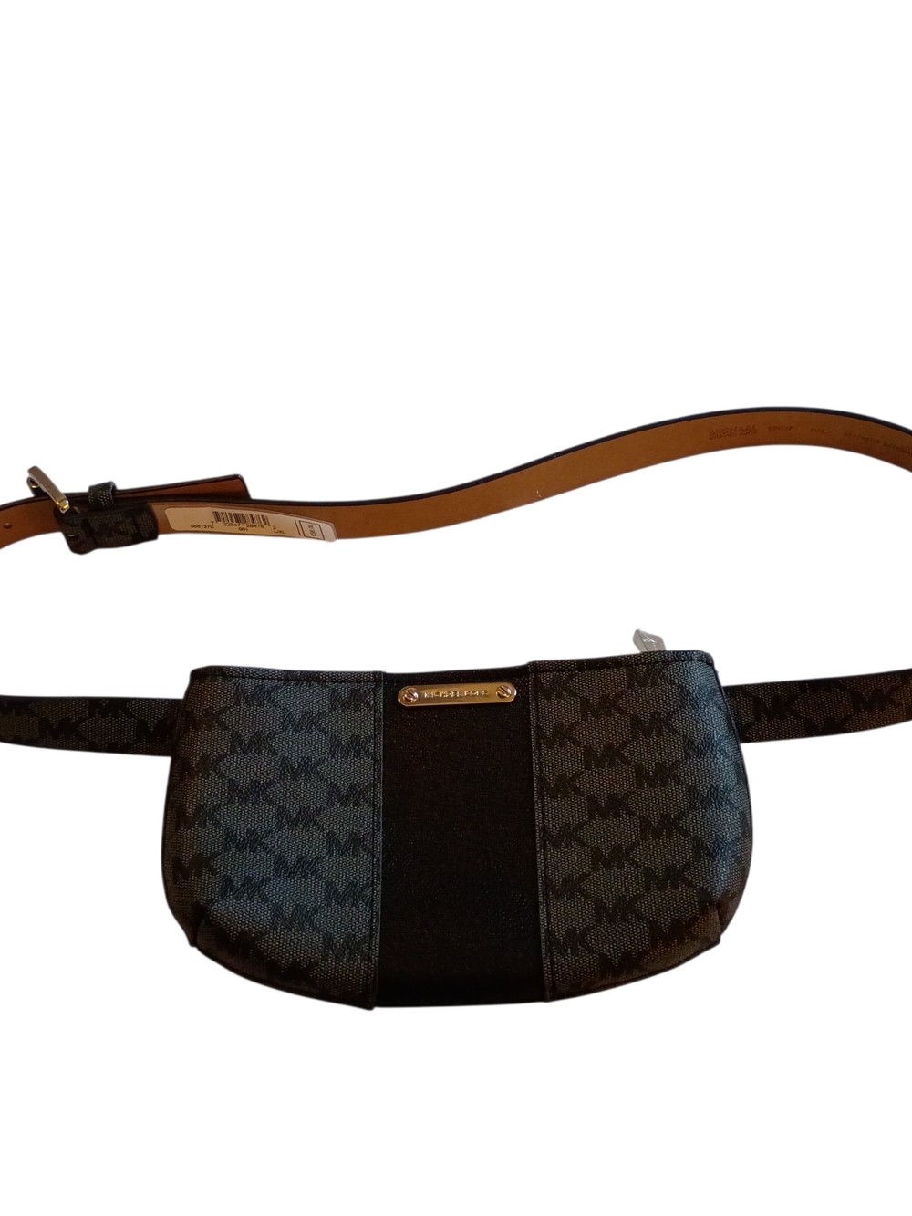 Michael Kors Black Logo-Print Belt Bag with Silver Hardware